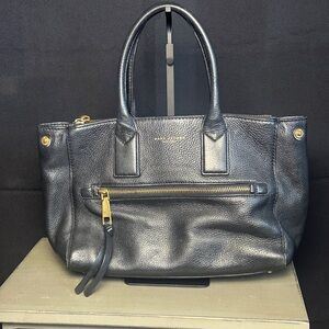 Marc Jacobs Black Leather Tote with Gold Details